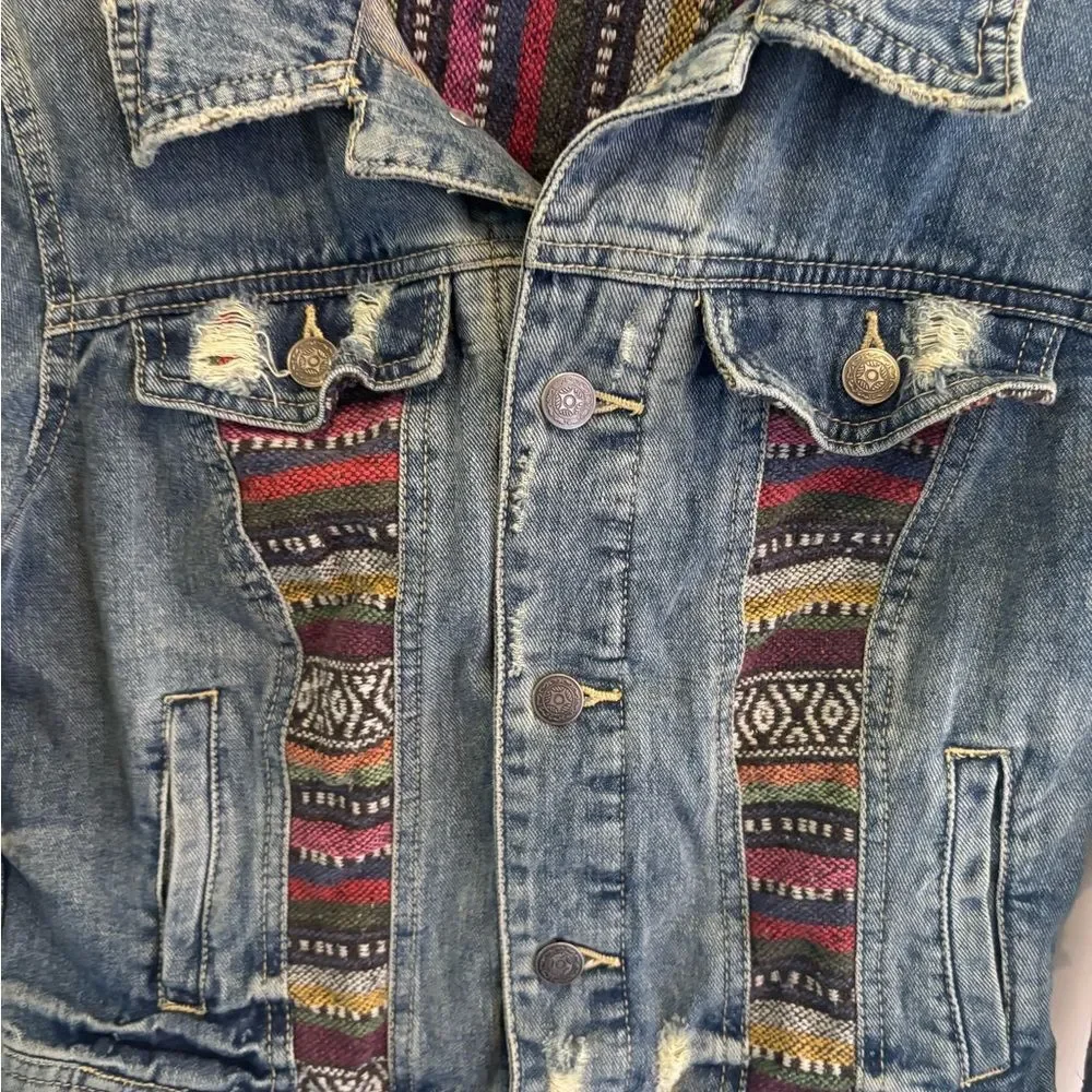 Free People Baja Indigo Distressed Jeans Jacket - Picture 4 of 5
